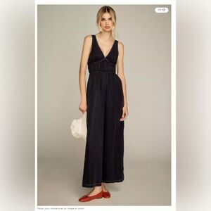 Sancia x Anthropologie The Ode Navy Blue V- Neck Jumpsuit